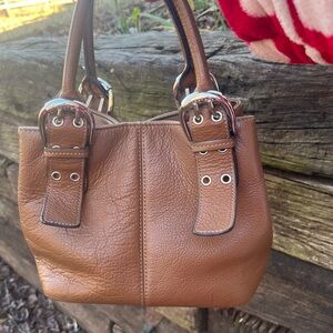 Tignanello Brown Pebbled Leather Top Handle Satchel Handbag Mint Condition